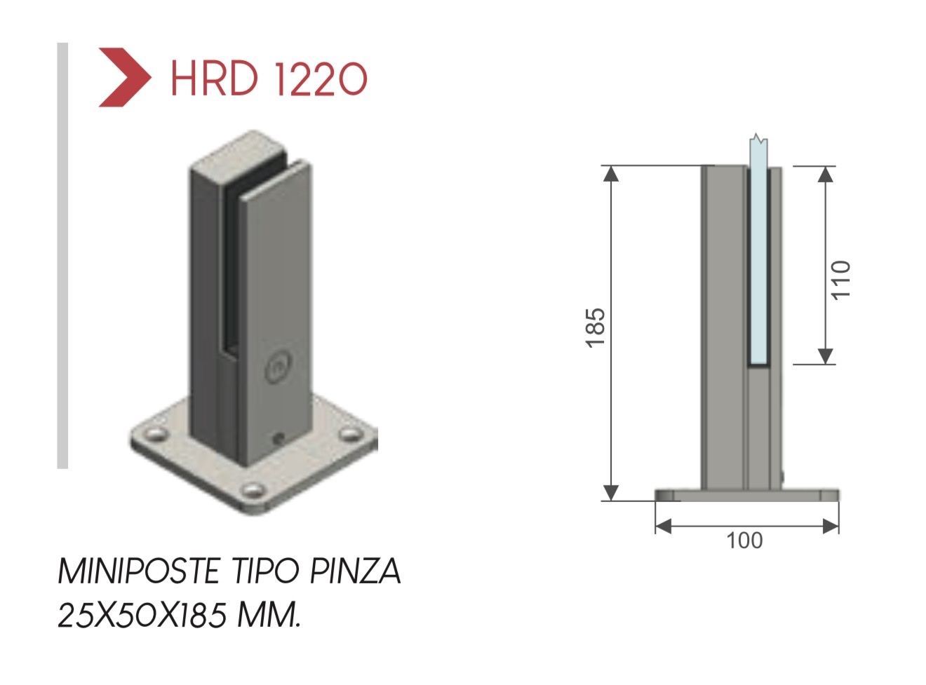 Poste rectangular 18.50 cm HRD 1220 — plano CAD