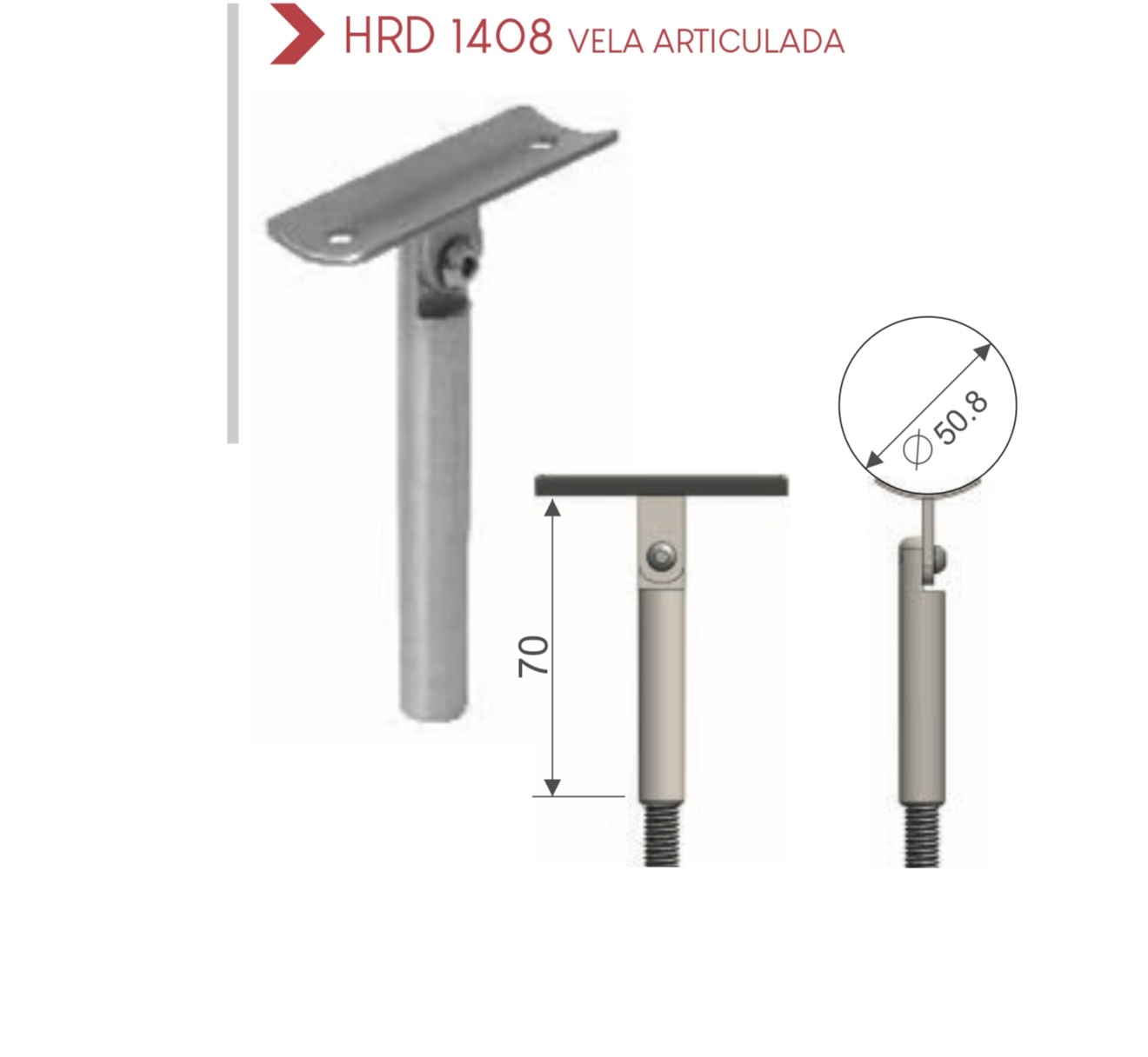 Vela articulada para tubo de 2" HRD 1408 — plano CAD
