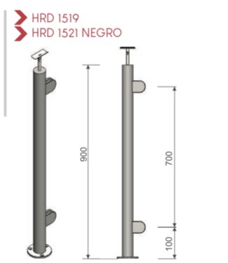 Poste con 2 clips Zamak HRD 1519 INICIO / FINAL — plano CAD