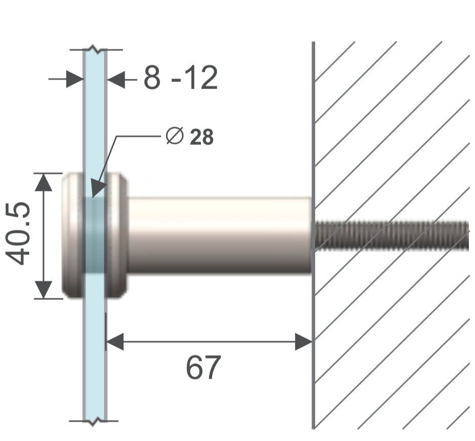 Conector 40x67 mm para vidrio muro. HRD 1311 — vista técnica