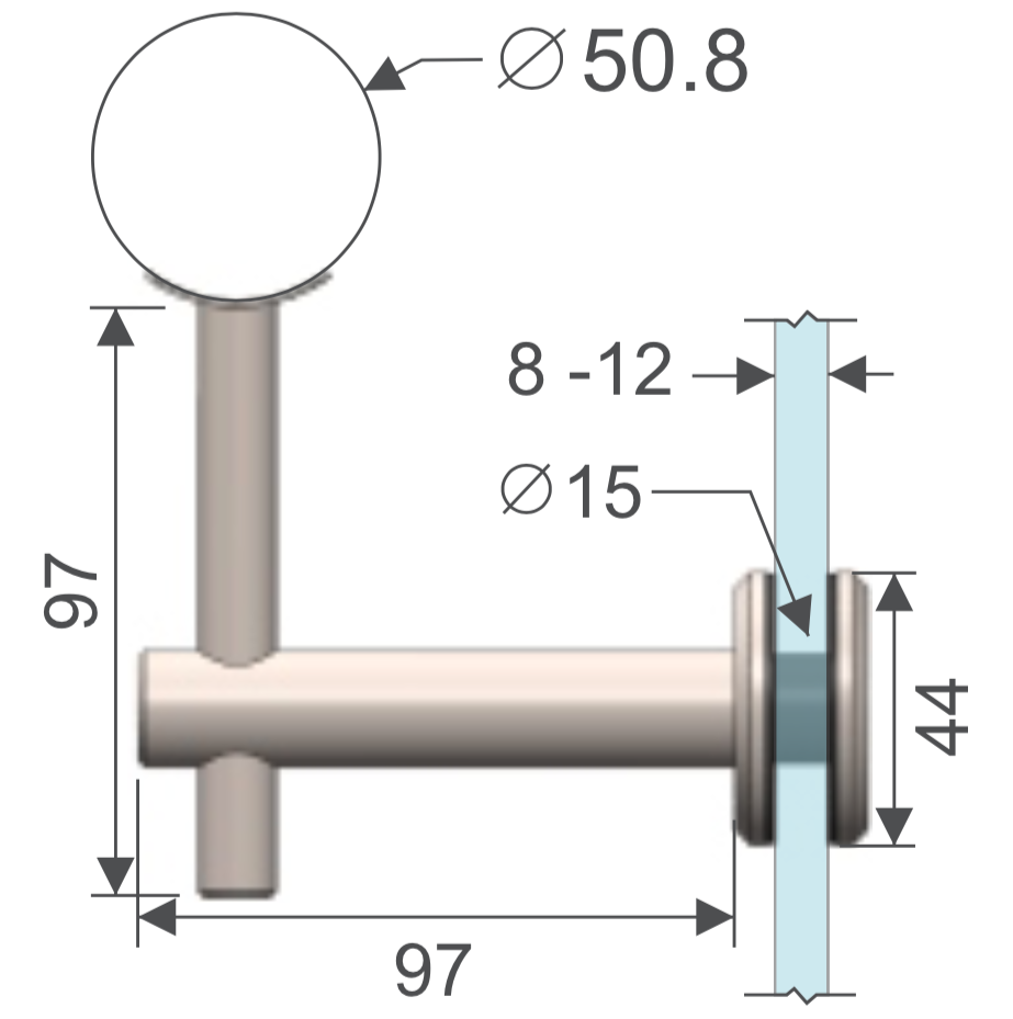 Soporte barandal ajustable HRD 1410 — vista técnica