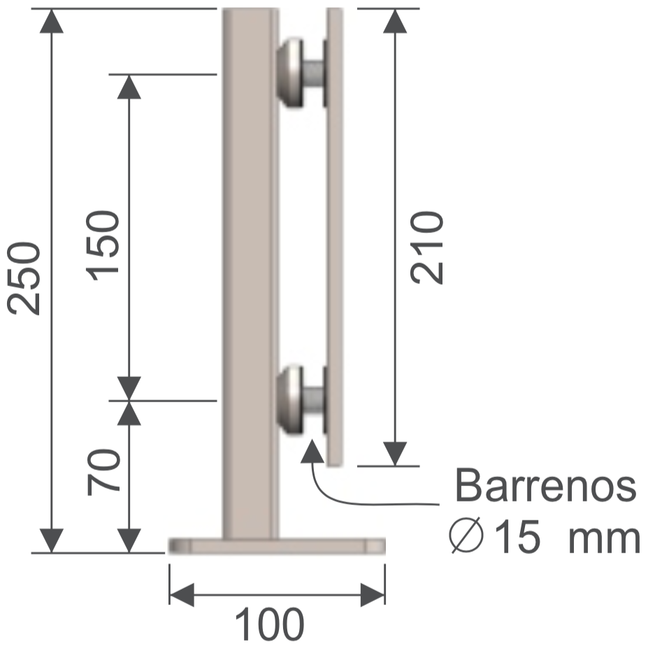MiniPoste Rectangular HRD 1206 x 250 — vista técnica