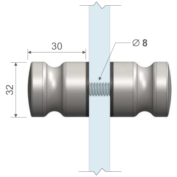 Pomo conector para vidrio HRD 1502 Acero Inox — vista técnica