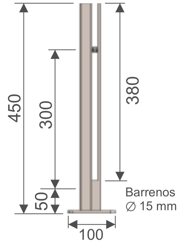 MiniPoste Rectangular con tope. HRD 1206 x 450 TOPE — vista técnica