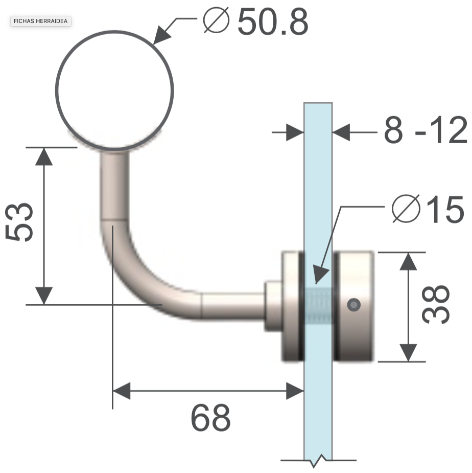 Soporte Pasamanos HRD 1401 — vista técnica