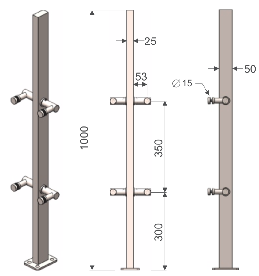 Poste Rectangular HRD 1815 — vista técnica