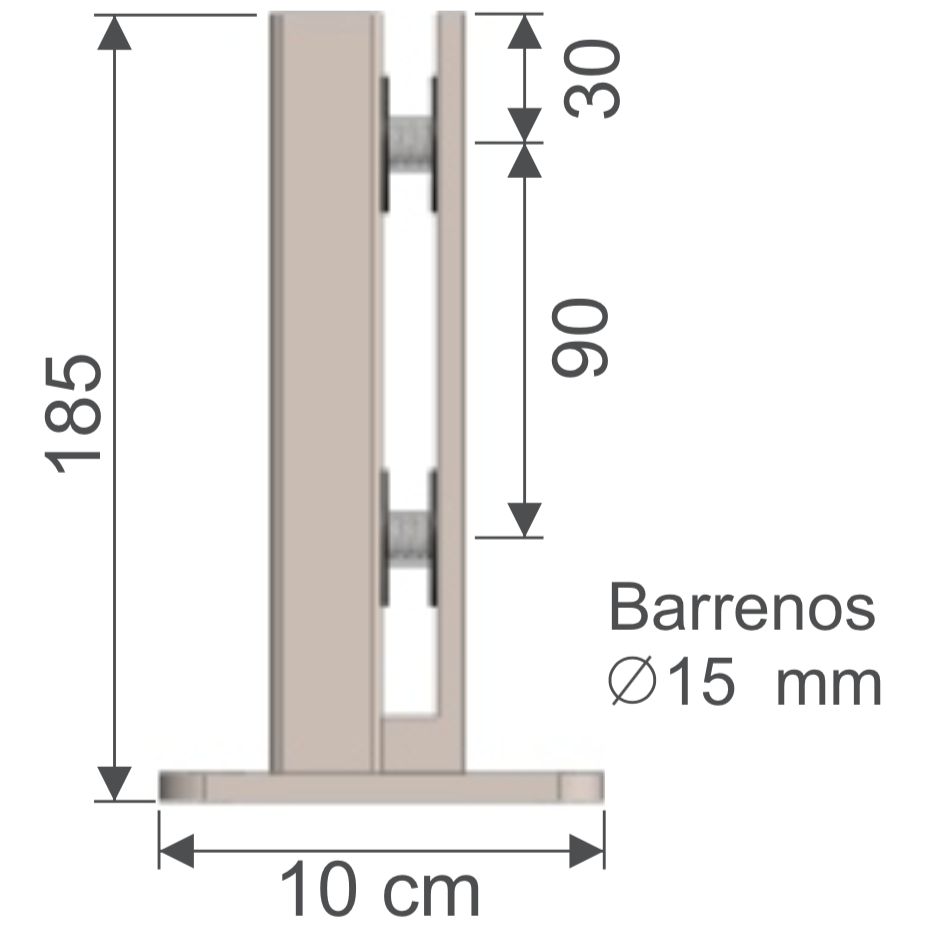 MiniPoste Rectangular con tope. HRD 1206 x 185 — vista técnica