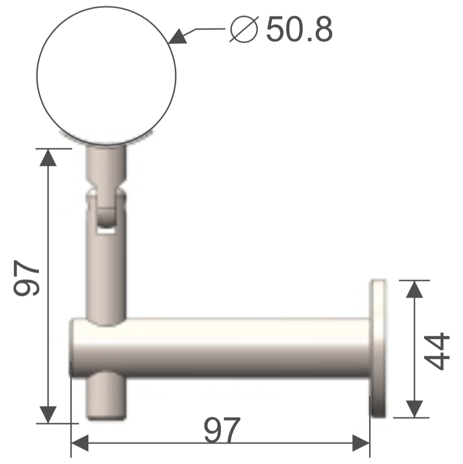 Soporte barandal ajustable HRD 1411 — vista técnica