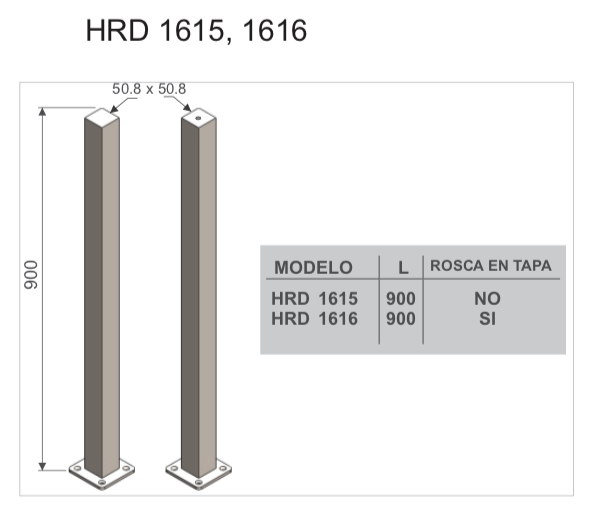 Poste Rectangular HRD 1616 — vista técnica