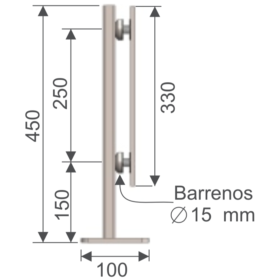 MiniPoste Rectangular HRD 1206 x 450 — vista técnica