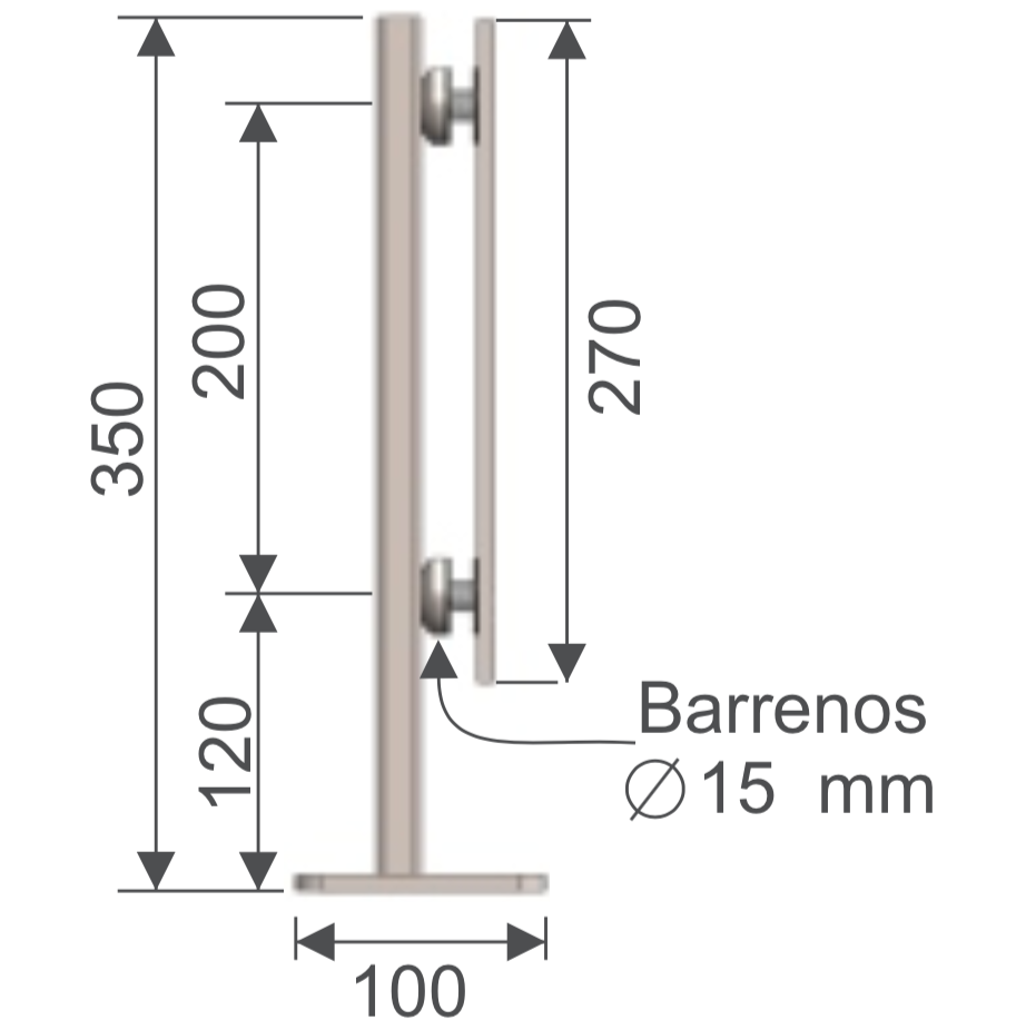 Mini Poste Rectangular HRD 1206 x 350 — vista técnica