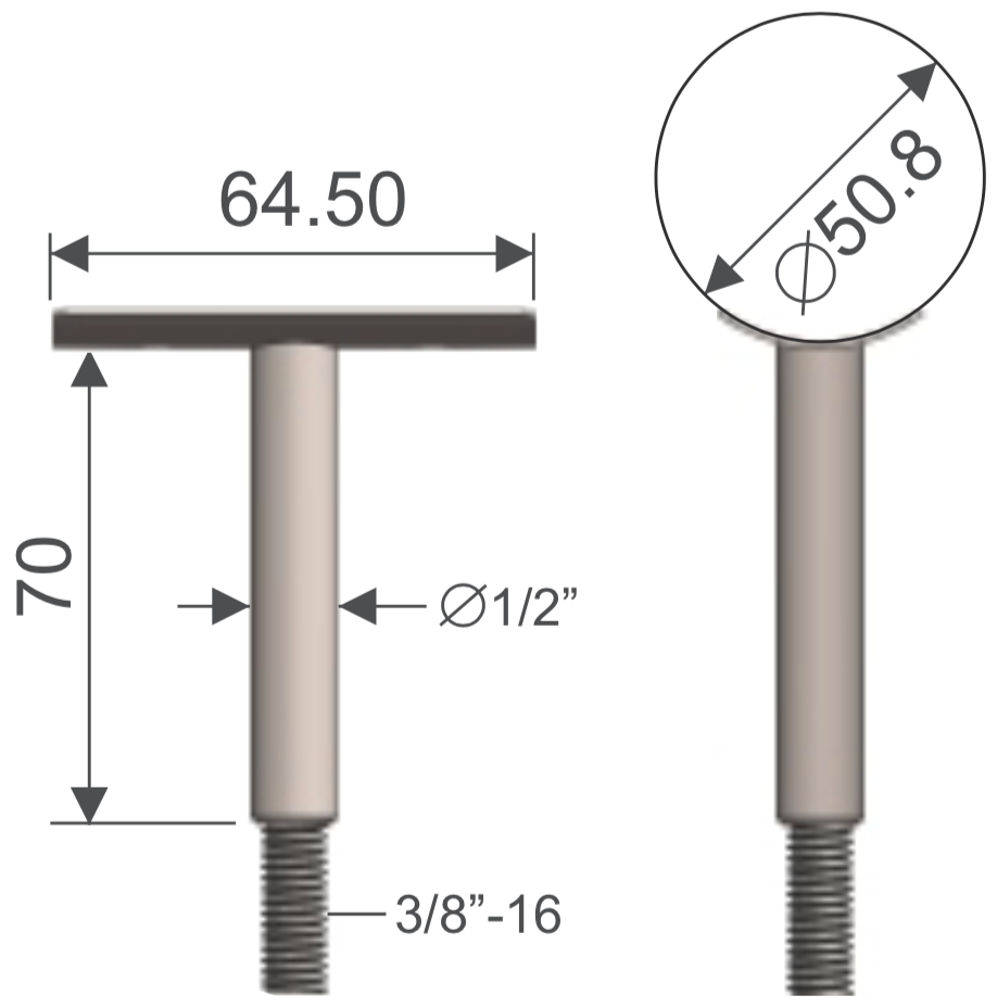 Vela fija para tubo 2" HRD 1407 — vista técnica