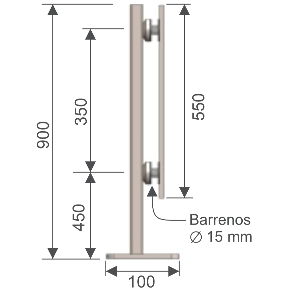 MiniPoste Rectangular HRD 1206 x 900 — vista técnica