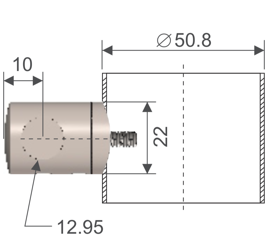 Conector intermedio izquierdo para tubo 2" HRD 1405 — vista técnica
